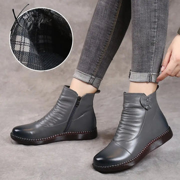 Xajzpa - Autumn Women’s Shoes Leather Boots Fashion Winter Flat Non-Slip Warm Platform Women
